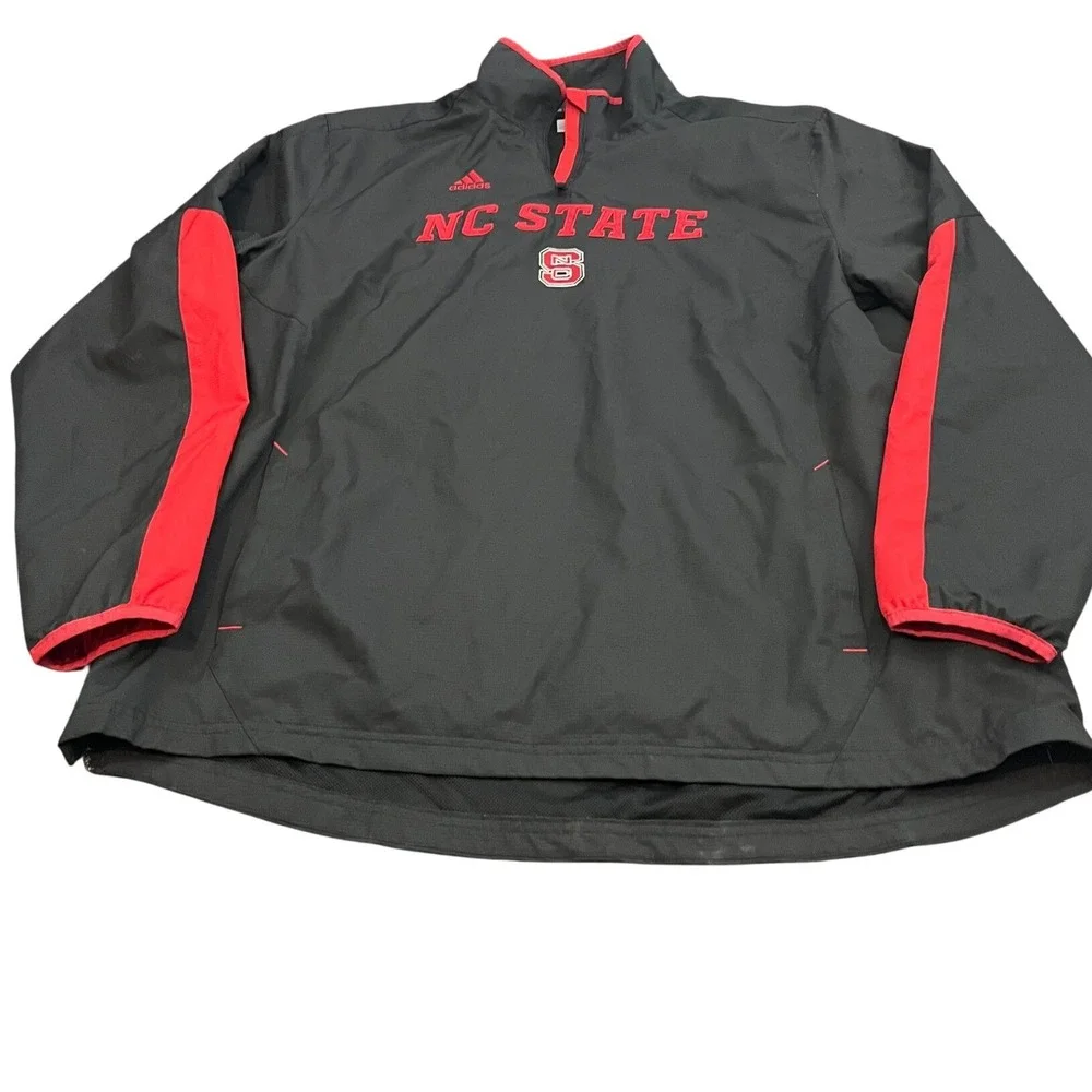 Adidas‎ NC State Pullover Mens 2XL Black Red 1/4 Zip Windbreaker Jacket